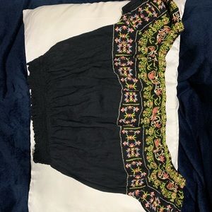 Black off shoulder crop top with embroidery